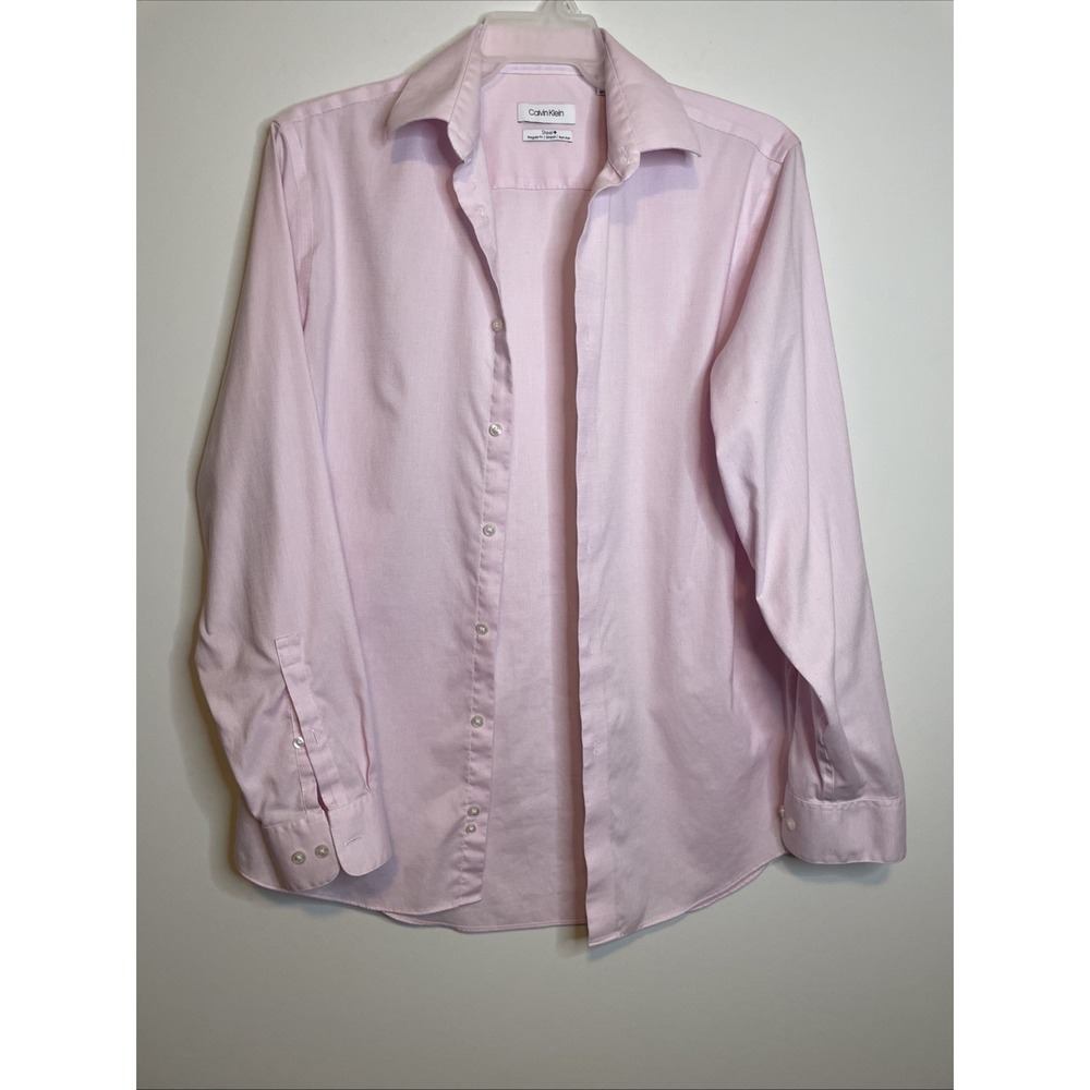 Calvin Klein 15.5 34/35 Pink Dress Shirt Steel Slim Fit Stretch Non Iron